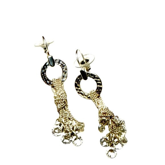 Sterling Silver Dangle Earrings Hammered Circle Knot Tassel Drop Jewelry - Picture 2 of 9